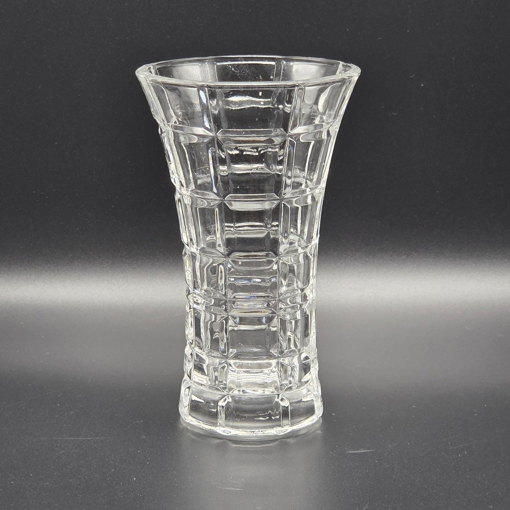 Vintage Clear Glass Bud Vase Faceted Geometric Block 4.7"H Small Flower Vase